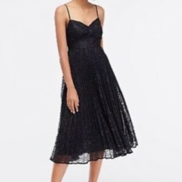J. Crew Dresses & Skirts - NWT J Crew Black Lace Dress Pleated Skirt Spaghetti Straps Sweetheart Bodice 4
